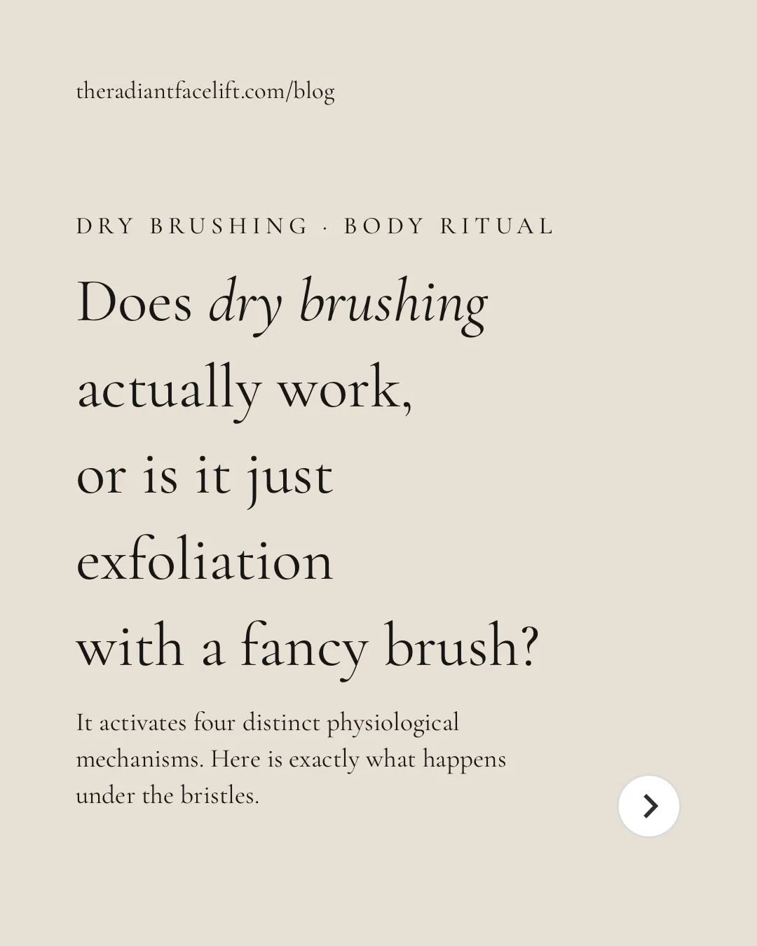 🇬🇧 Does dry brushing actually work, or is it just exfoliation with better branding?
Four distinct physiological mechanisms happen simultaneously under the bristles
Save slide 4: the full direction map for every body zone. Share with someone who dry