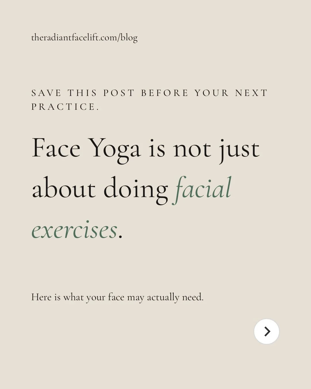 Face yoga is not simply a collection of facial exercises to repeat in front of a mirror.

Every face moves differently.

You may be overusing your forehead, clenching your jaw, tightening your eyes when you smile or activating your neck during facial