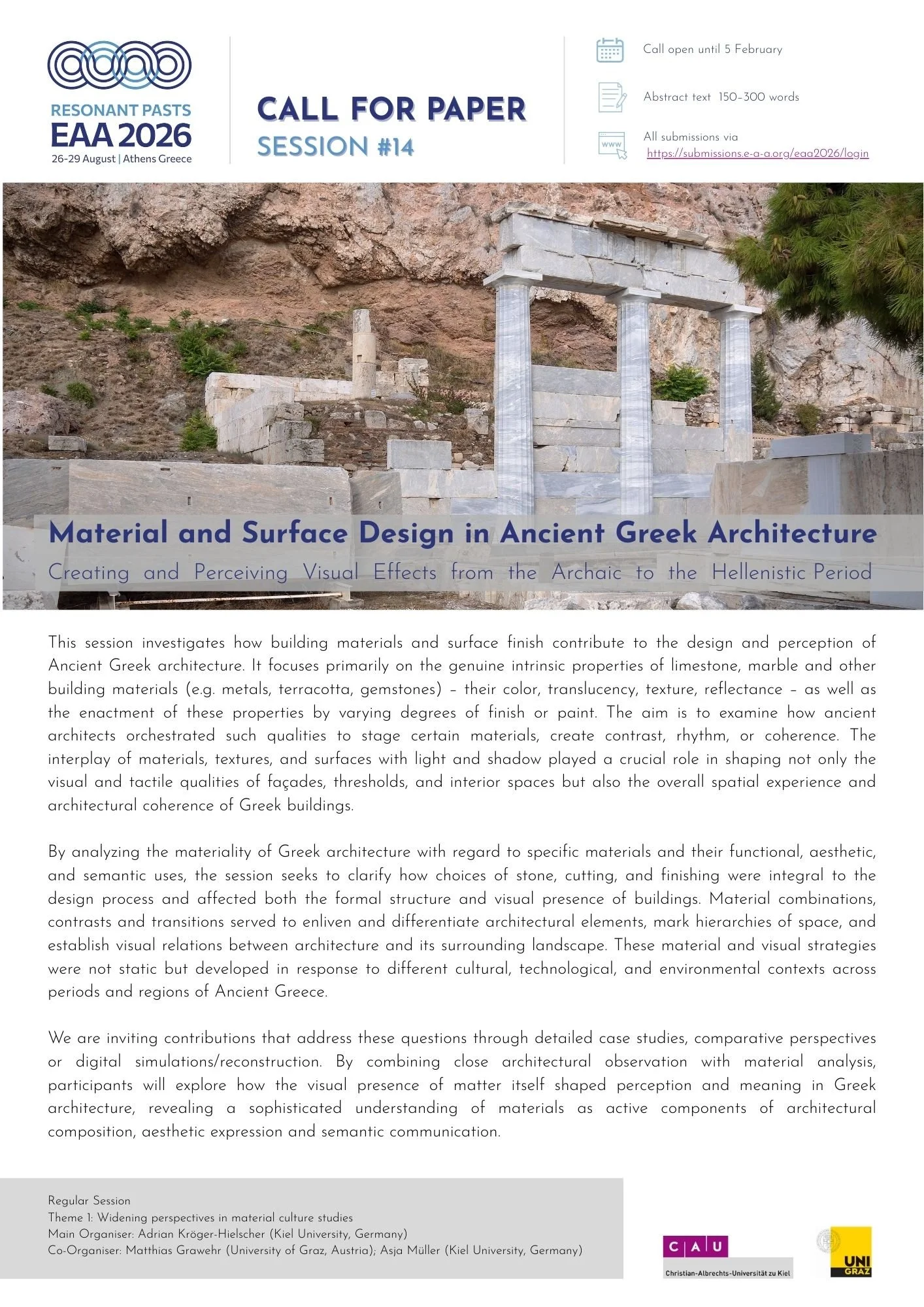 An ancient Greek ruin with stone columns and structures, set against a backdrop of rocky terrain and some greenery.