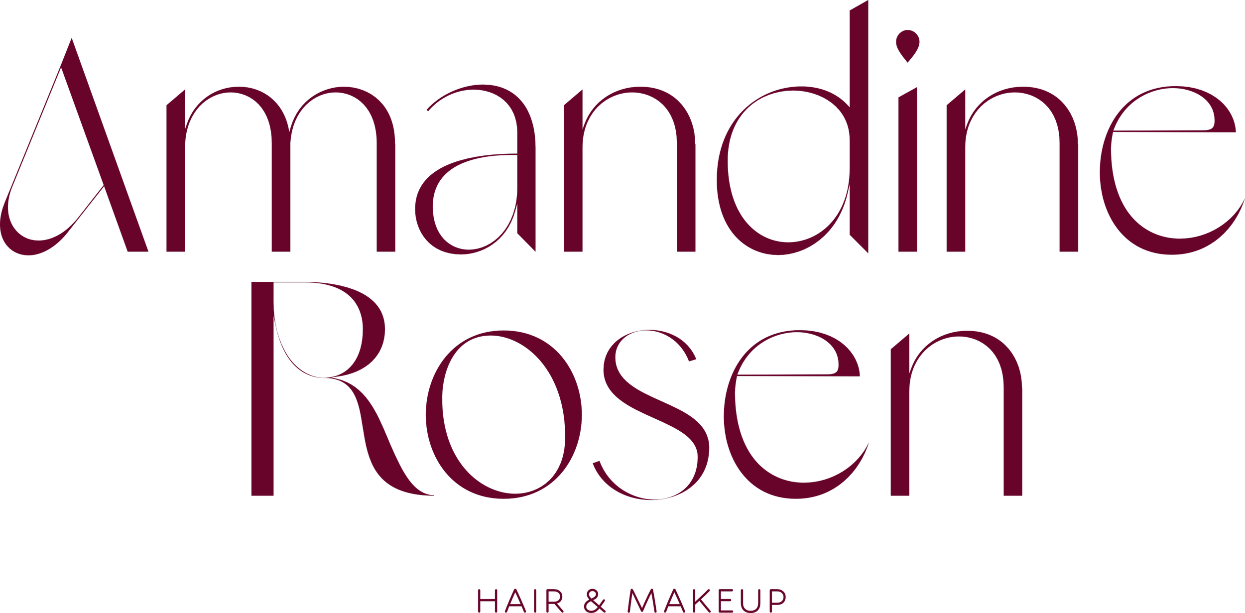Logo de l'entreprise 'Armandine Rosen, Hair & Makeup' en lettres violettes sur fond noir.