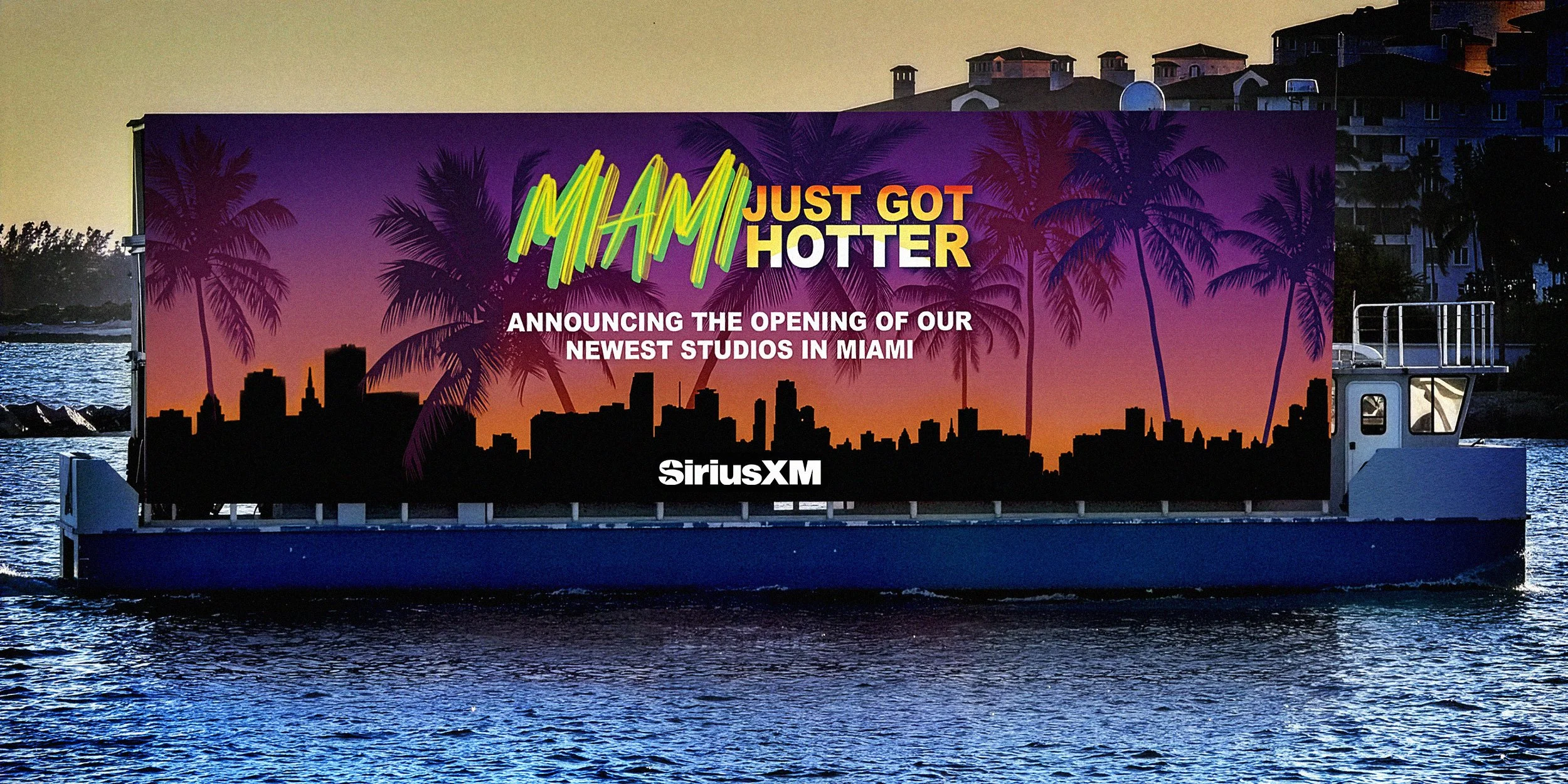 SiriusXM Miami Studio Launch LED Floating Billboard | Abby Blank Design | New York