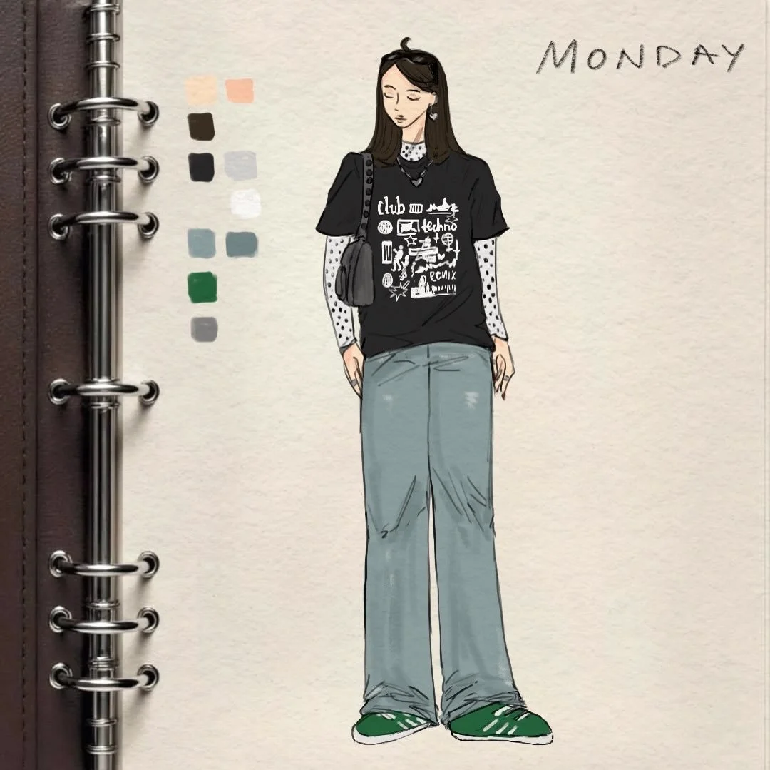 Starting a small illustrated ootd diary ☆
Pushing myself to draw everyday ☆

Day 1 ☆ 

Slide 2- line-work
Slide 3 - initial sketch 
.
.
.
.
Digital art, outfit sketches, illustration, ootd, artist, journal, #illustration #ootd #sketches #illustratedc
