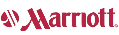 Marriott logo with red lettering and logo on a white background.