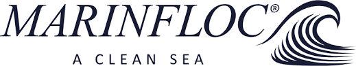 Marinfloc logo with the tagline 'A Clean Sea' and a stylized wave graphic.