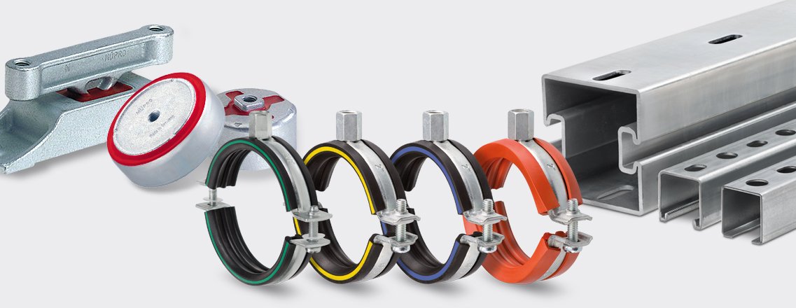 Metal pipes, clamps, and structural components used for industrial or construction purposes.