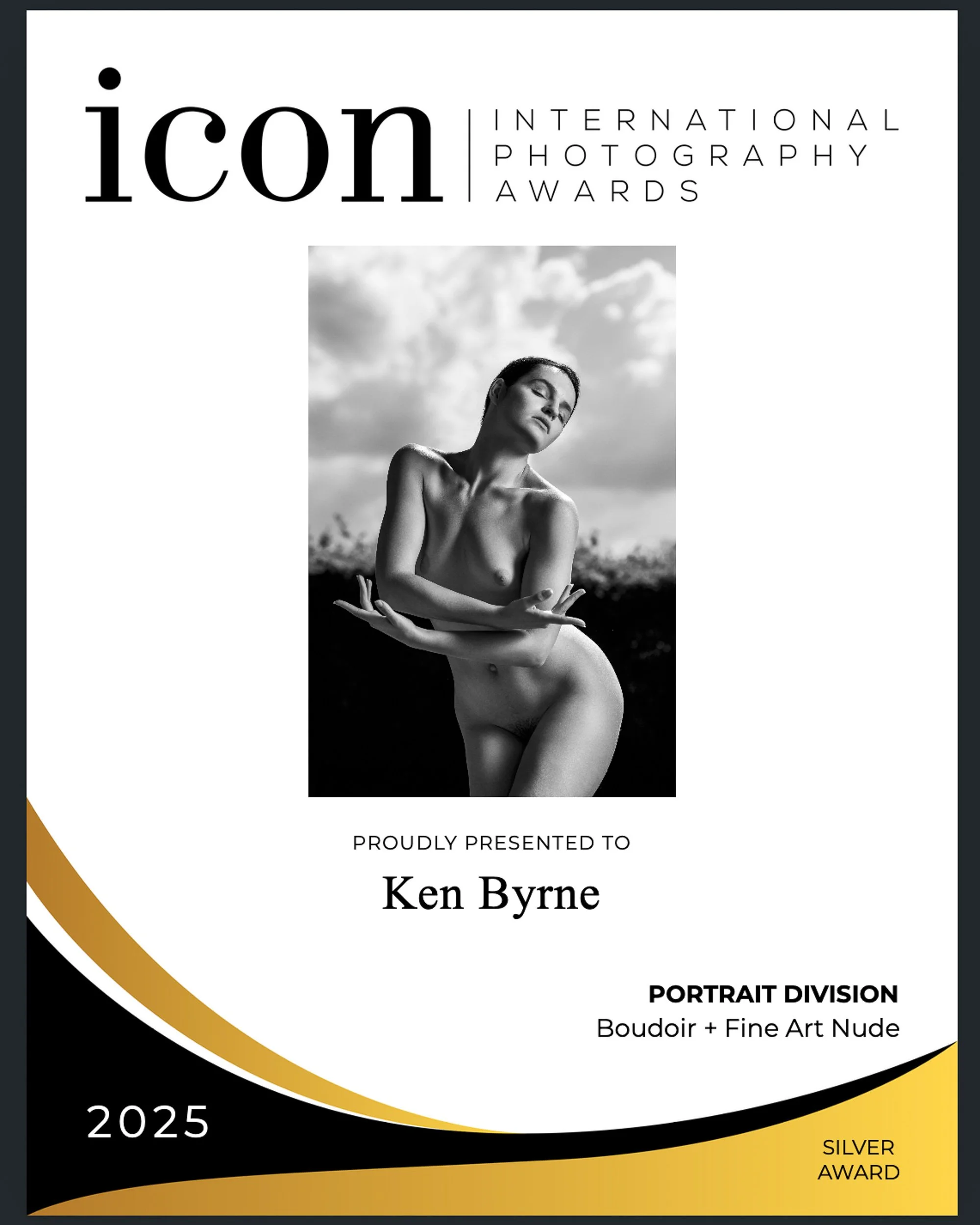 Photography Award Certificate – portrait division recognition for fine art and boudoir photography