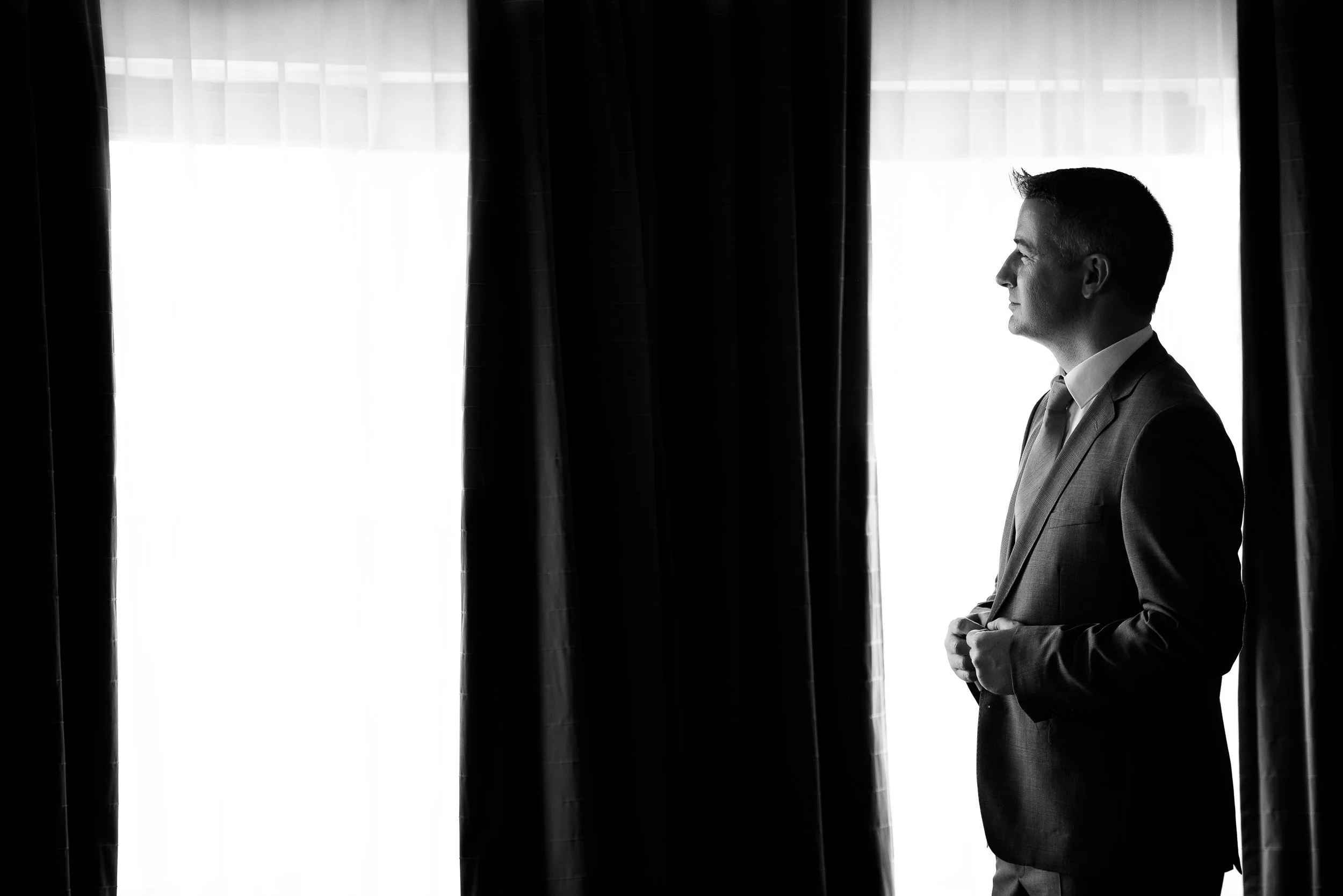 Wedding Photography Laois – groom silhouette portrait at The Heritage Killenard