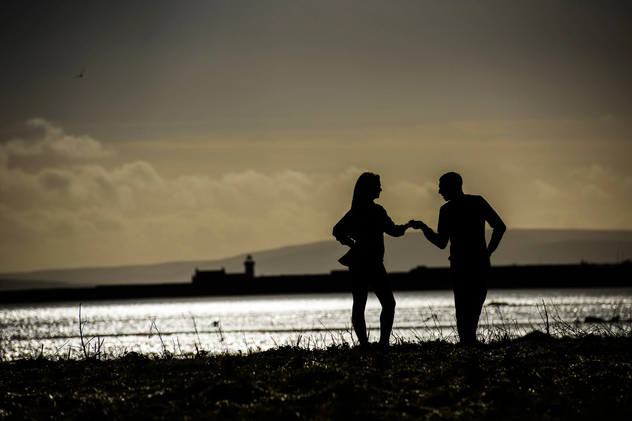 Engagement Photography Galway – silhouette couple at sunset in Claddagh