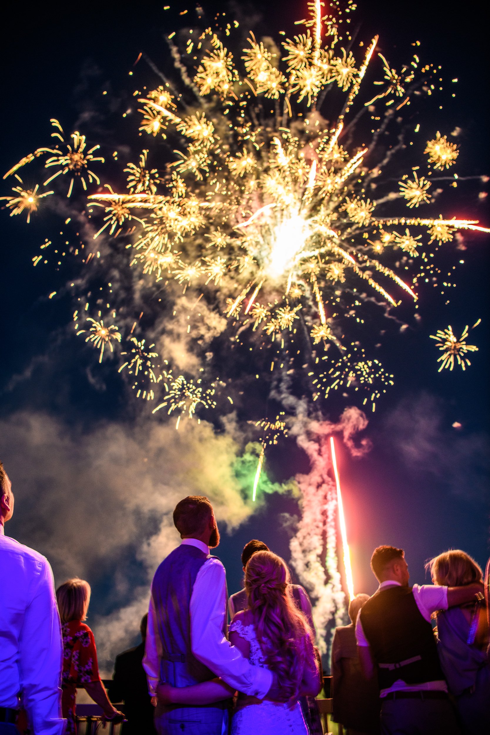 Wedding Photography Wexford – guests watching fireworks at Ferrycarrig Hotel