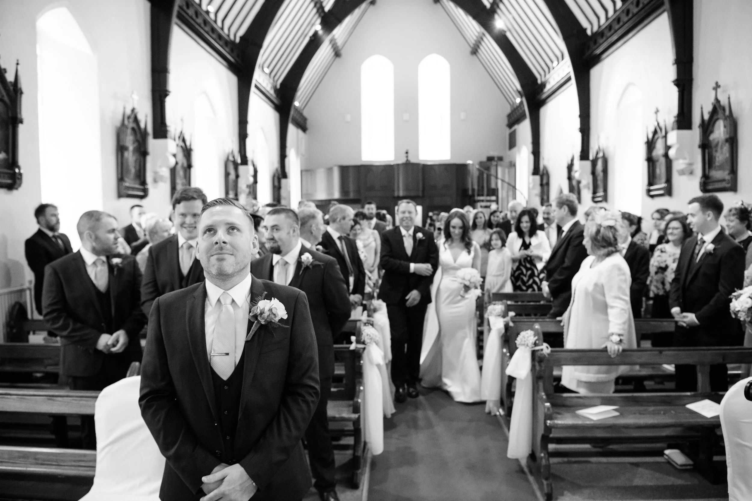 Wedding Photography Meath – bride walking down aisle at Ballymagarvey Village