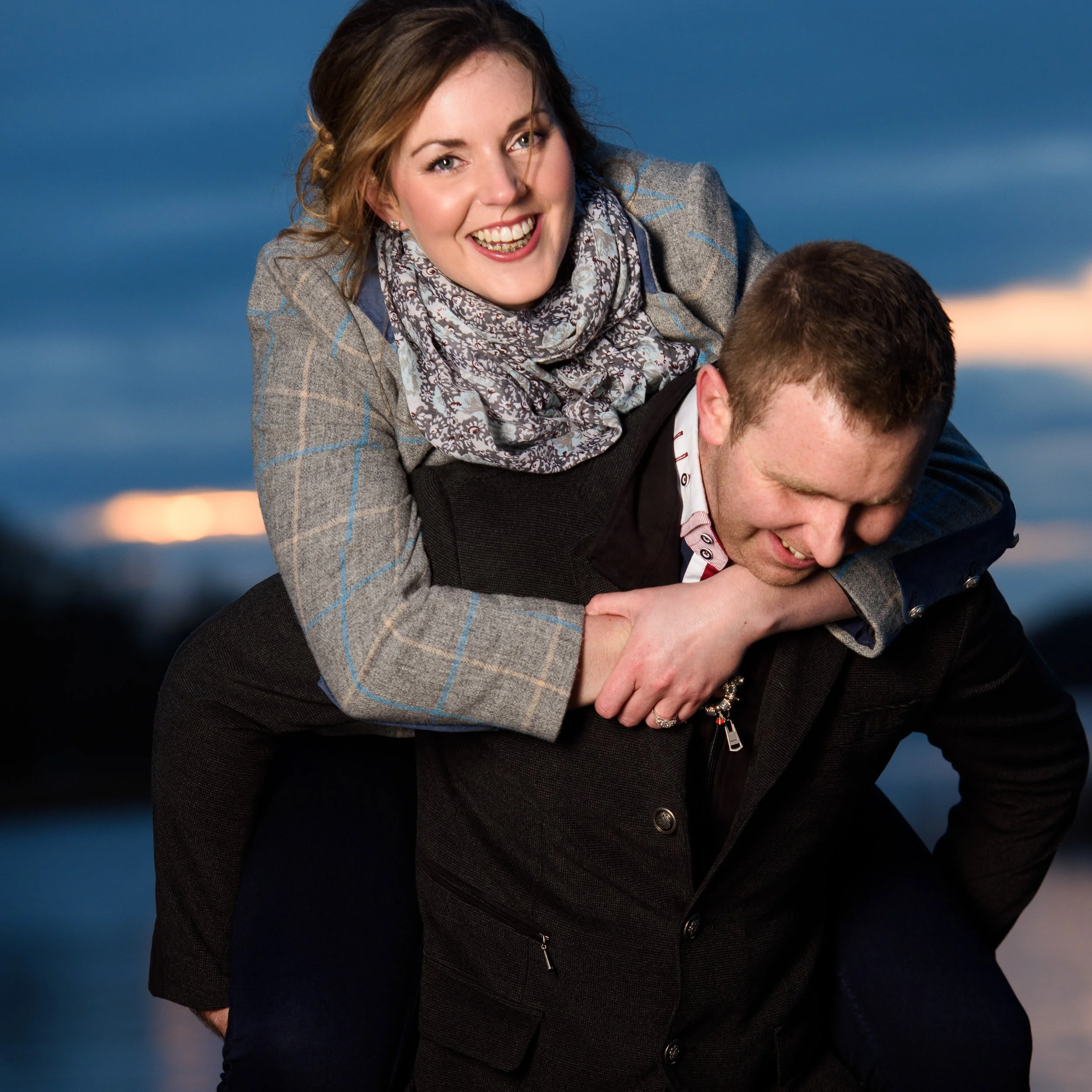 Engagement Photography Westmeath – couple playful portrait at sunset at Belvedere