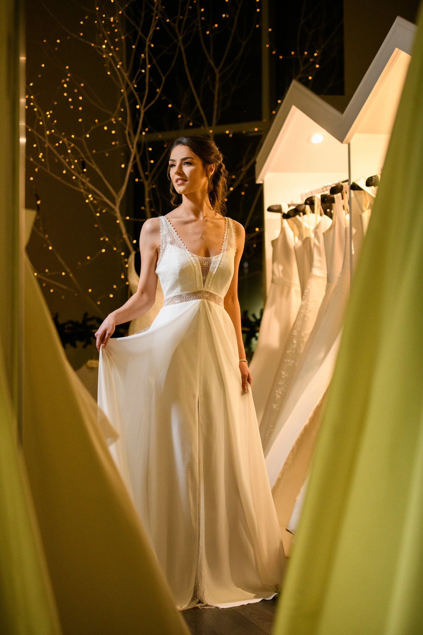 Editorial Bridal Portrait Mullingar – bride trying on wedding dress at White Room Bridal Boutique Westmeath