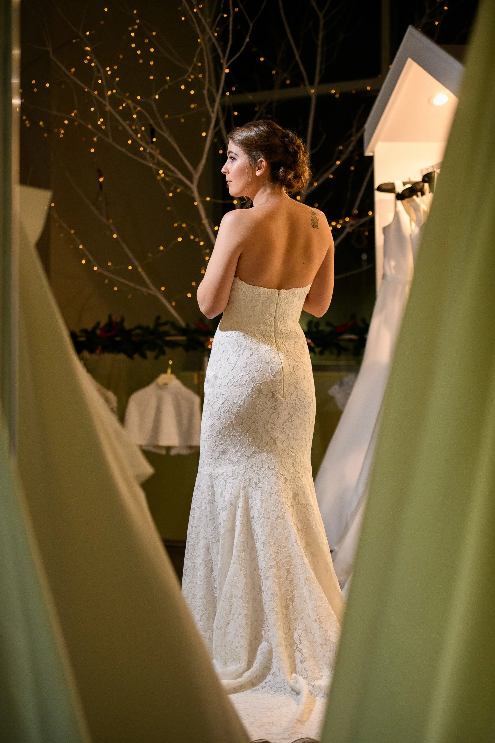 Bridal Photography Westmeath – bride trying on dress with mirror reflection