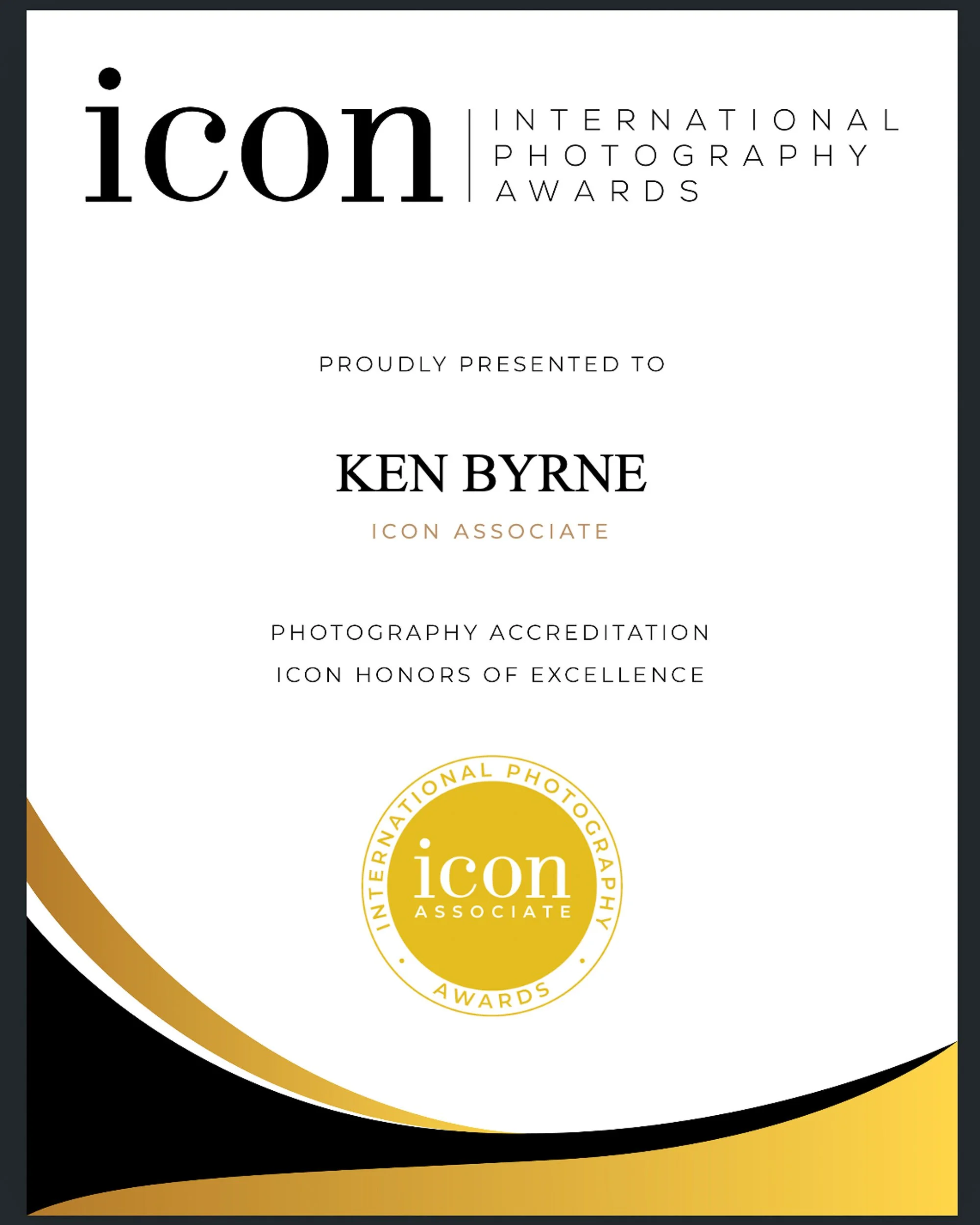 Photography Accreditation Ireland – Icon Associate award certificate