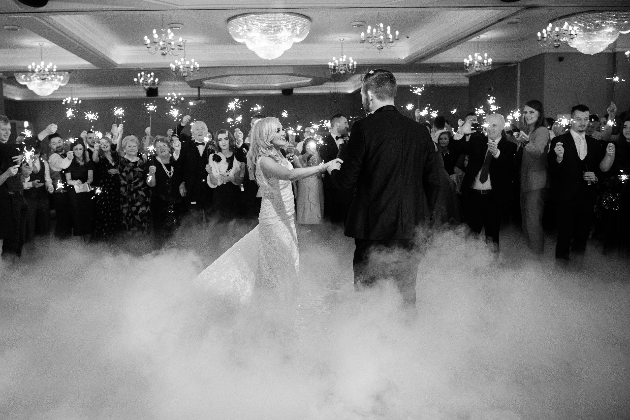 Wedding Photography Westport – first dance with sparklers at Castlecourt Hotel