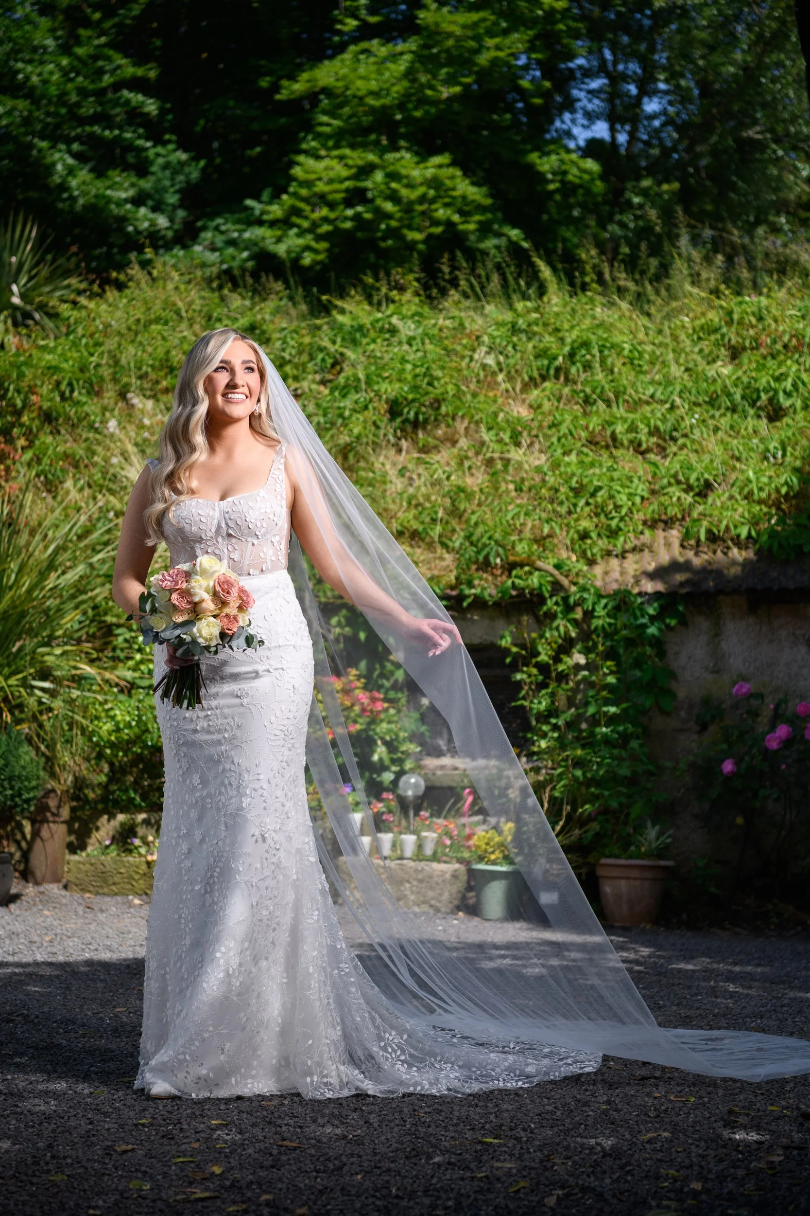 Wedding Photography Westmeath – bride portrait before ceremony with bouquet at Glasson Lakehouse