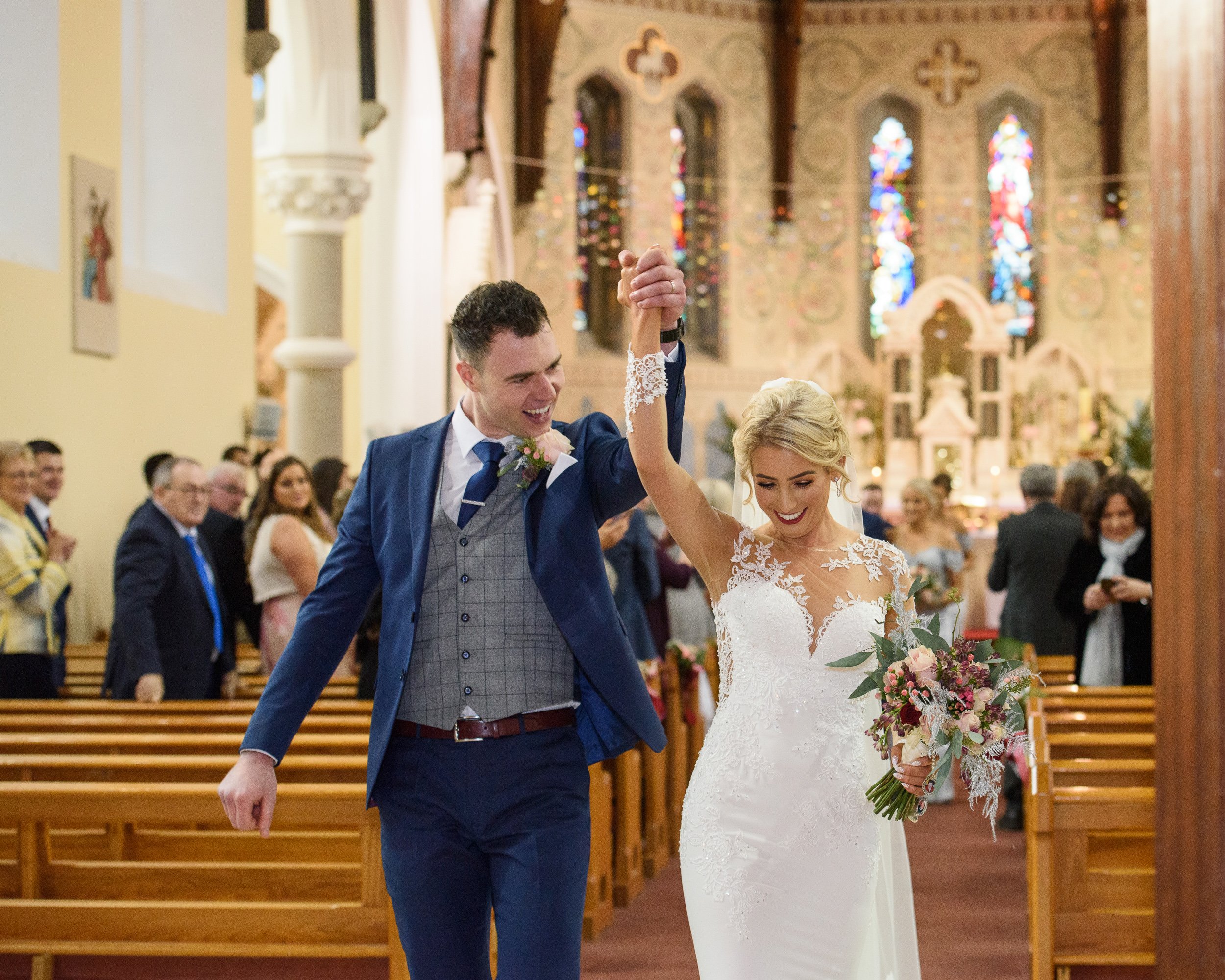 Wedding Photography Westmeath – couple celebrating ceremony at Castletown Geoghegan Church