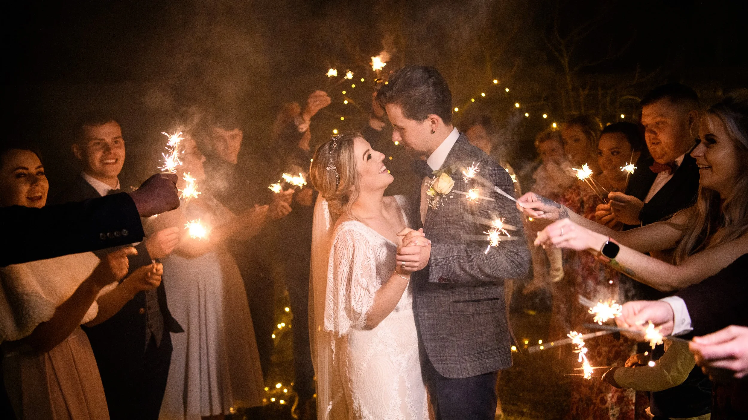 Wedding Photography Meath – evening sparkler dance at Clonabreany House