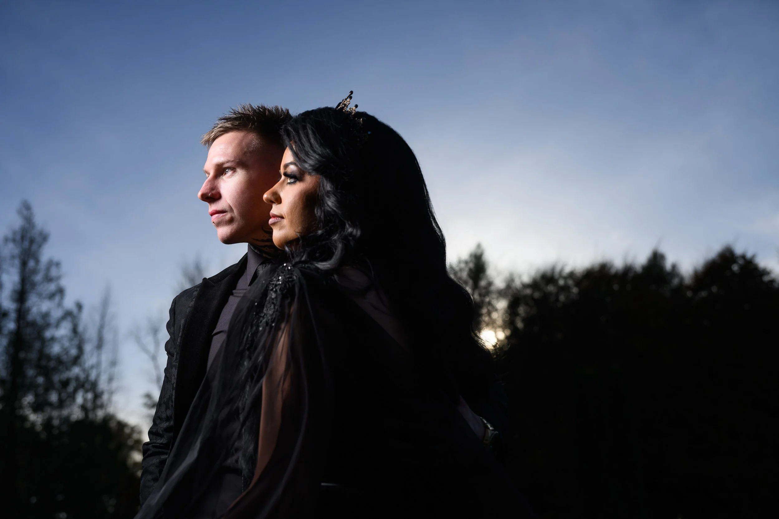 Wedding Photography Ireland – couple portrait at Kinnitty Castle at dusk with dramatic off-camera flash