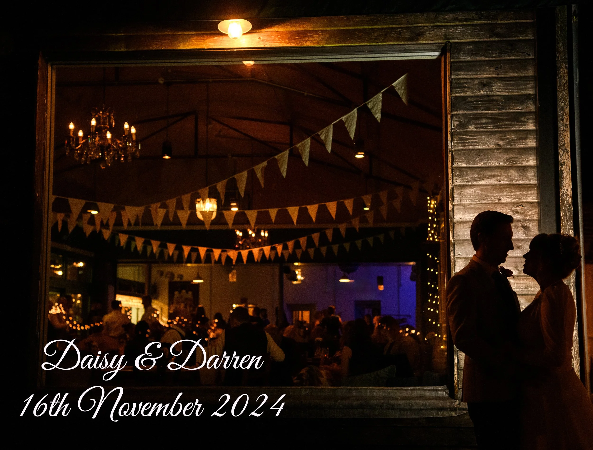 Wedding Photography Ireland – silhouette of couple dancing outside reception at The Village Barn in Tyrrellspass, Westmeath with atmospheric lighting