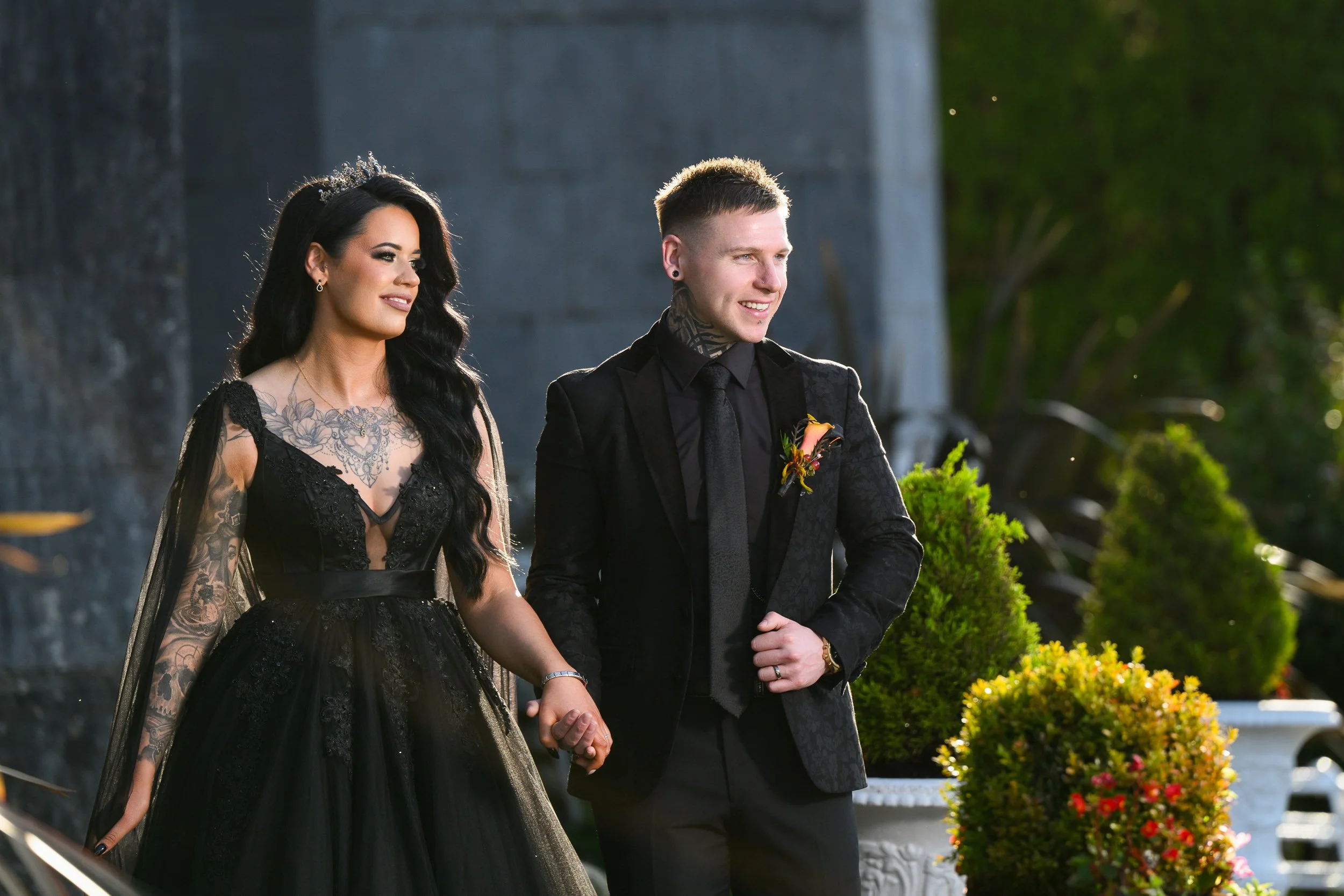 Wedding Photography Offaly – couple portrait with black wedding dress at Kinnitty Castle