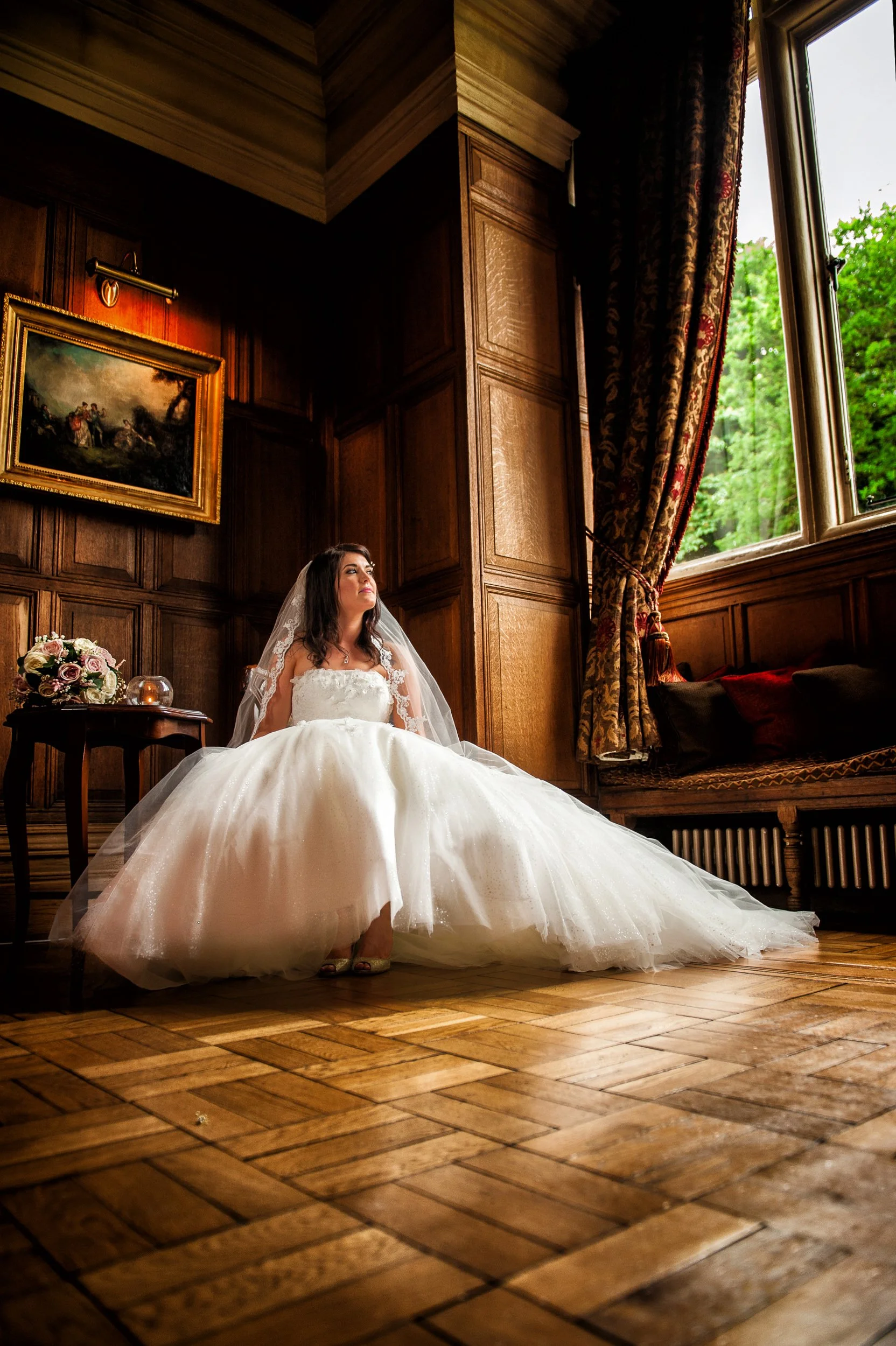 Wedding Photographer Ireland – ceremony inside church with stained glass and natural light at Kilronan Castle Co Roscommon