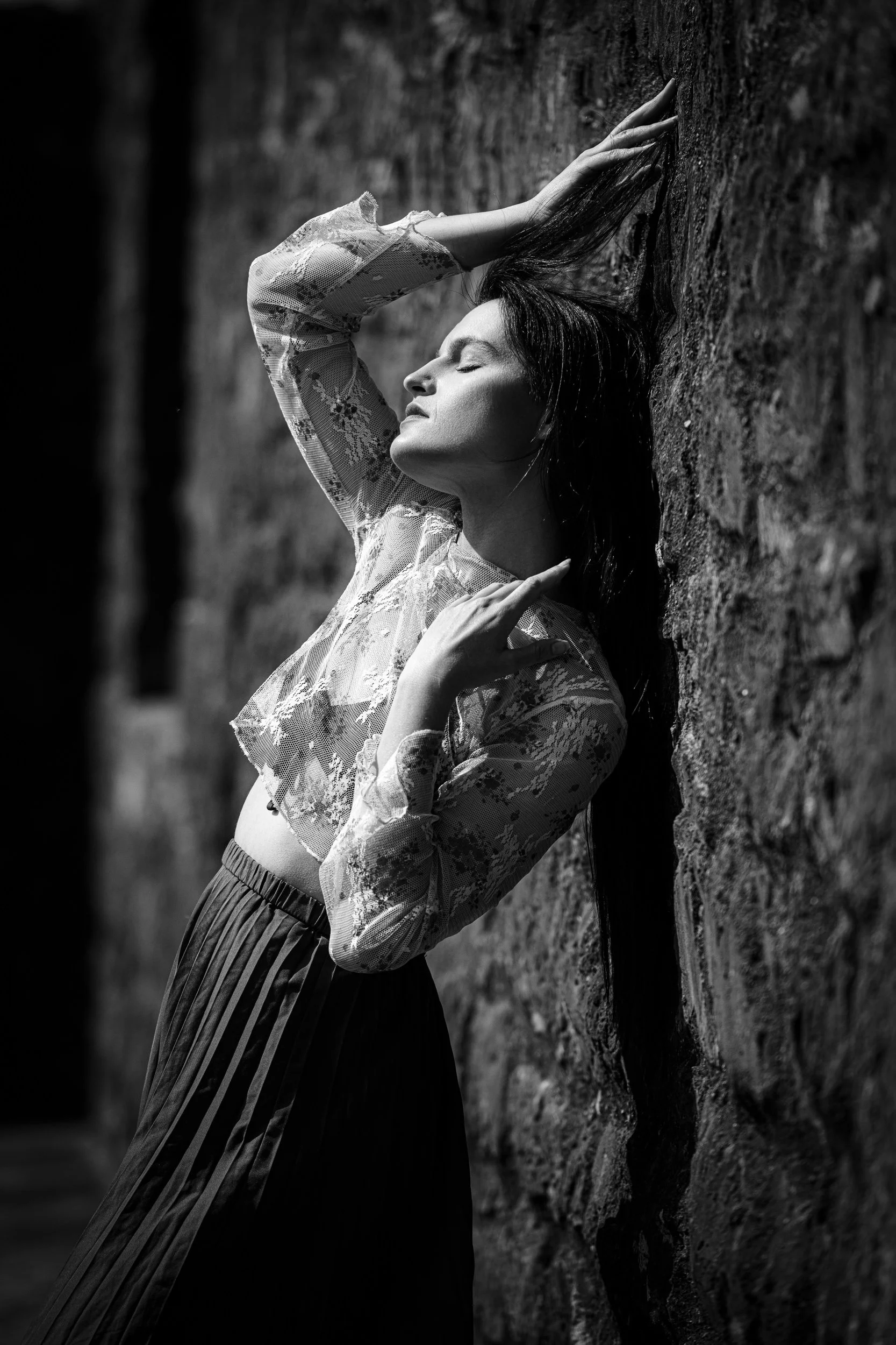 Fine Art Portrait Photography Galway – black and white portrait with texture at Cloghan Castle