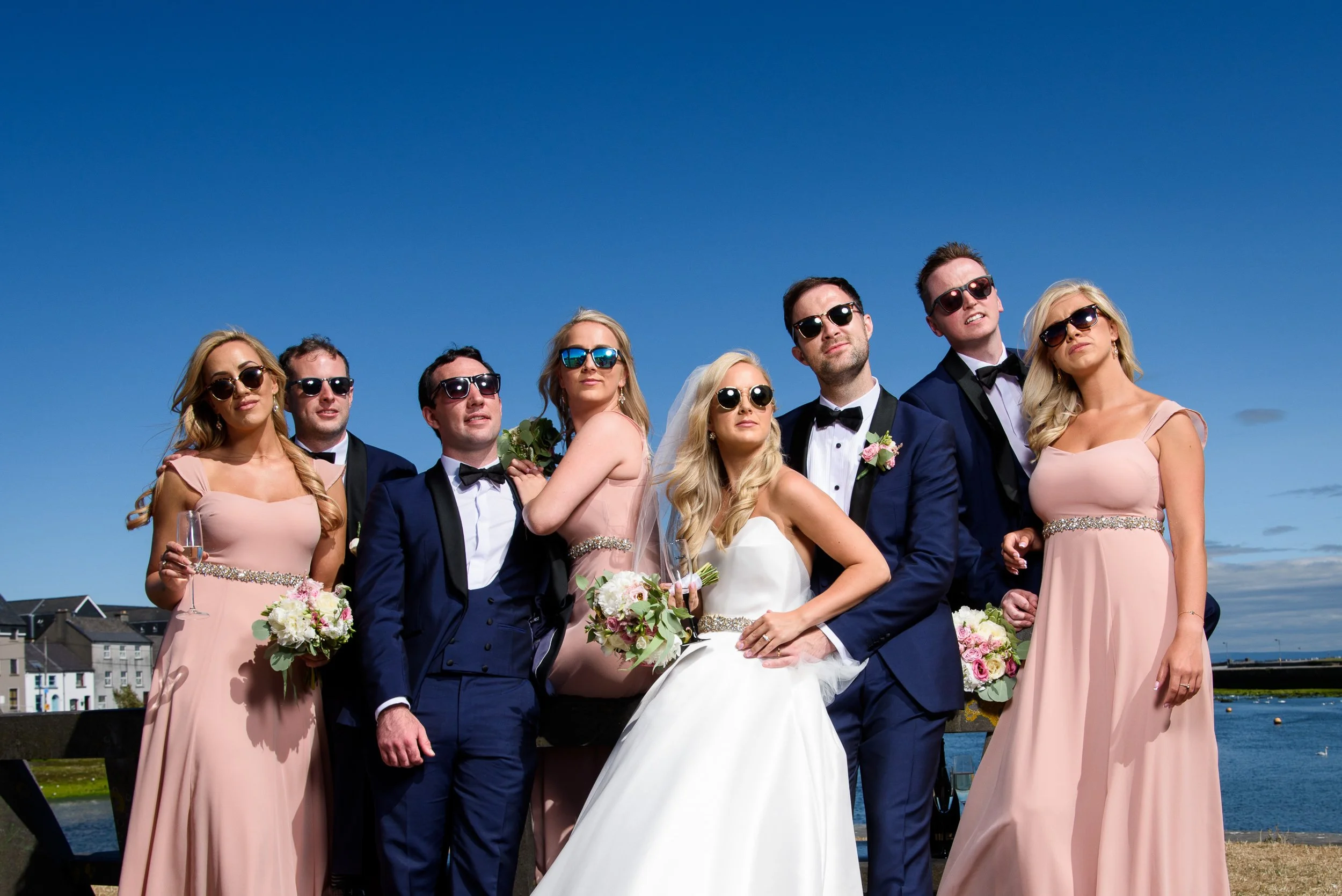 Wedding Photography Galway – bridal party group portrait at An Claddagh