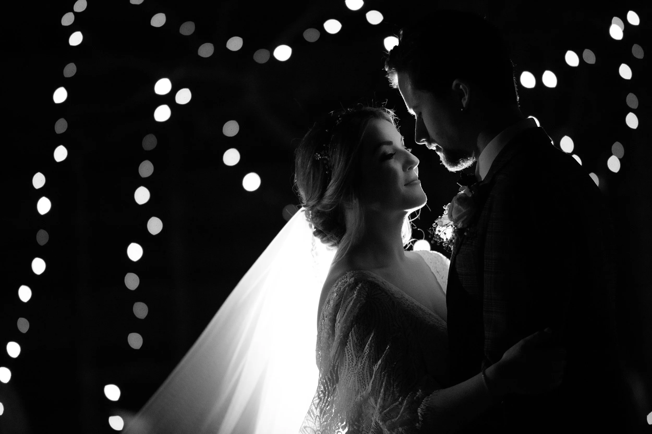 Wedding Photography Meath – black and white first dance with soft lighting at Clonabreany House