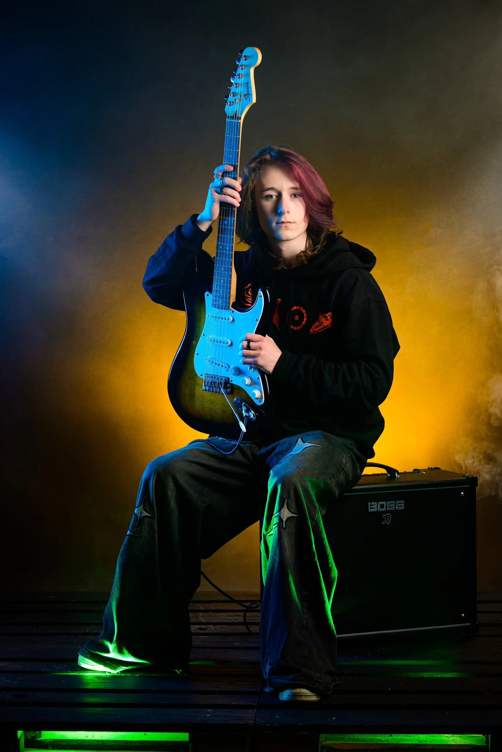 portrait of musician in studio at ken byrne photography 
