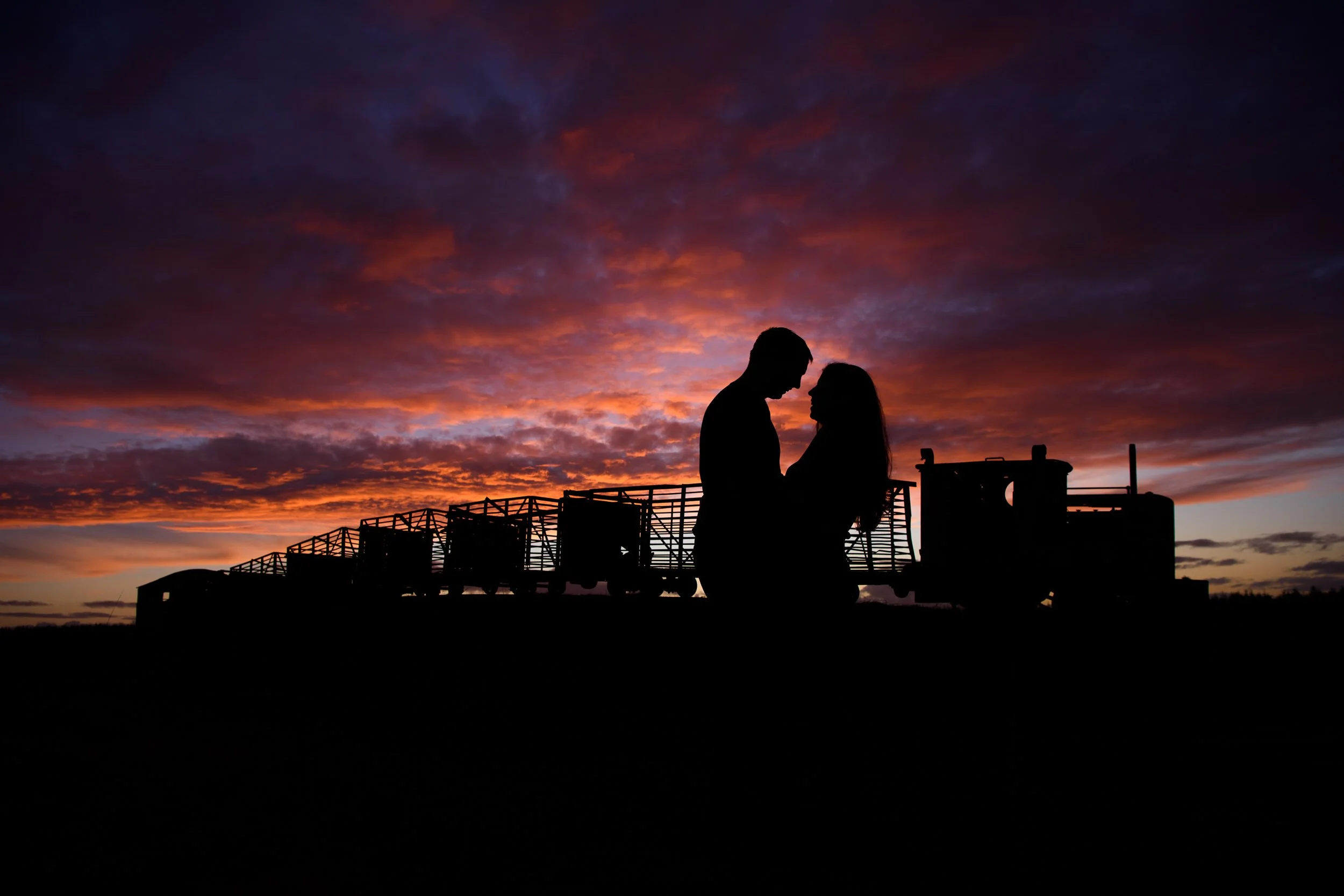 Engagement Photography Offaly – silhouette couple at sunset in Lough Boora