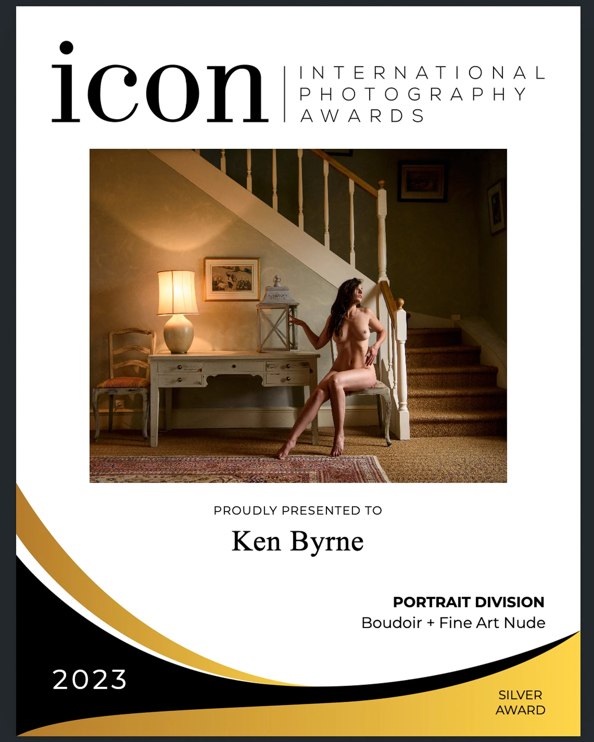 Photography Award Certificate – fine art portrait award with classical interior scene
