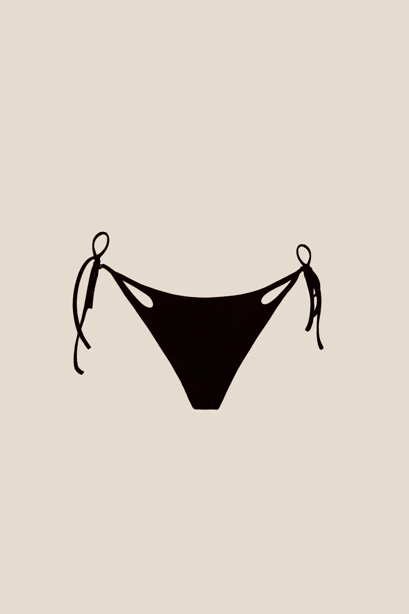 J.Kim Chilla bikini bottom in black, flat shot with the tie-side fastening detail