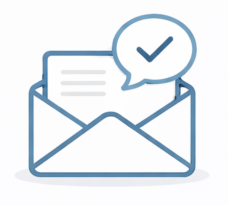 Envelope with a letter inside and a checkmark speech bubble