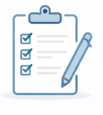 Checklist on a clipboard with a pen
