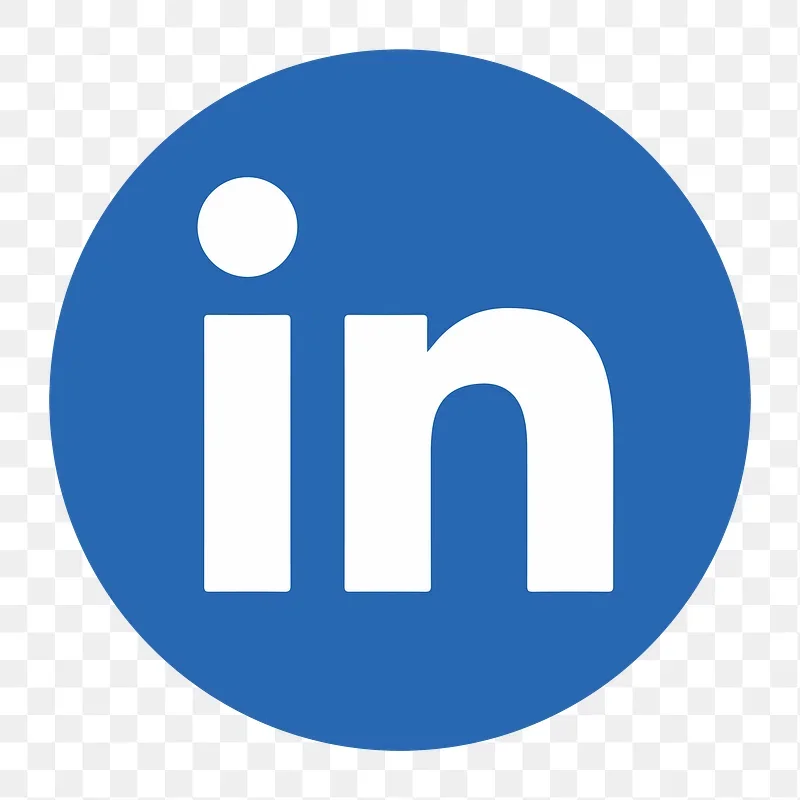 LinkedIn logo with white lowercase 'in' on a blue circle background.