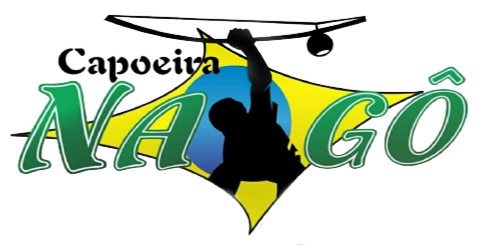 Logo mit Text 'Capoeira NAGO', einer männlichen Silhouette mit einem Berimbau.