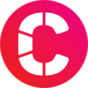 Pink circular logo with a white stylized letter C