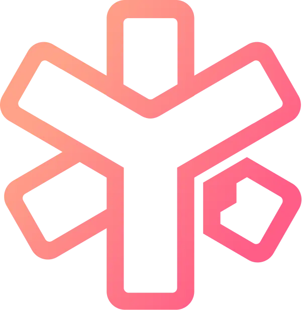 Outline of a snowflake in pink gradient.
