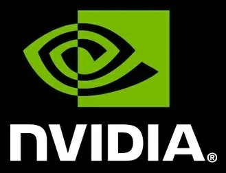 NVIDIA logo with a stylized eye symbol in green and black, and the word 'nvidia' in lowercase white letters below.