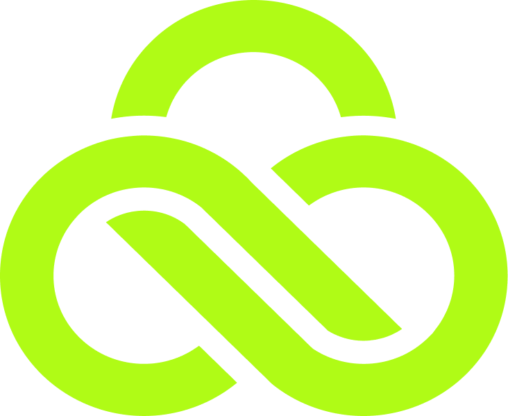 Green abstract infinity symbol on black background.