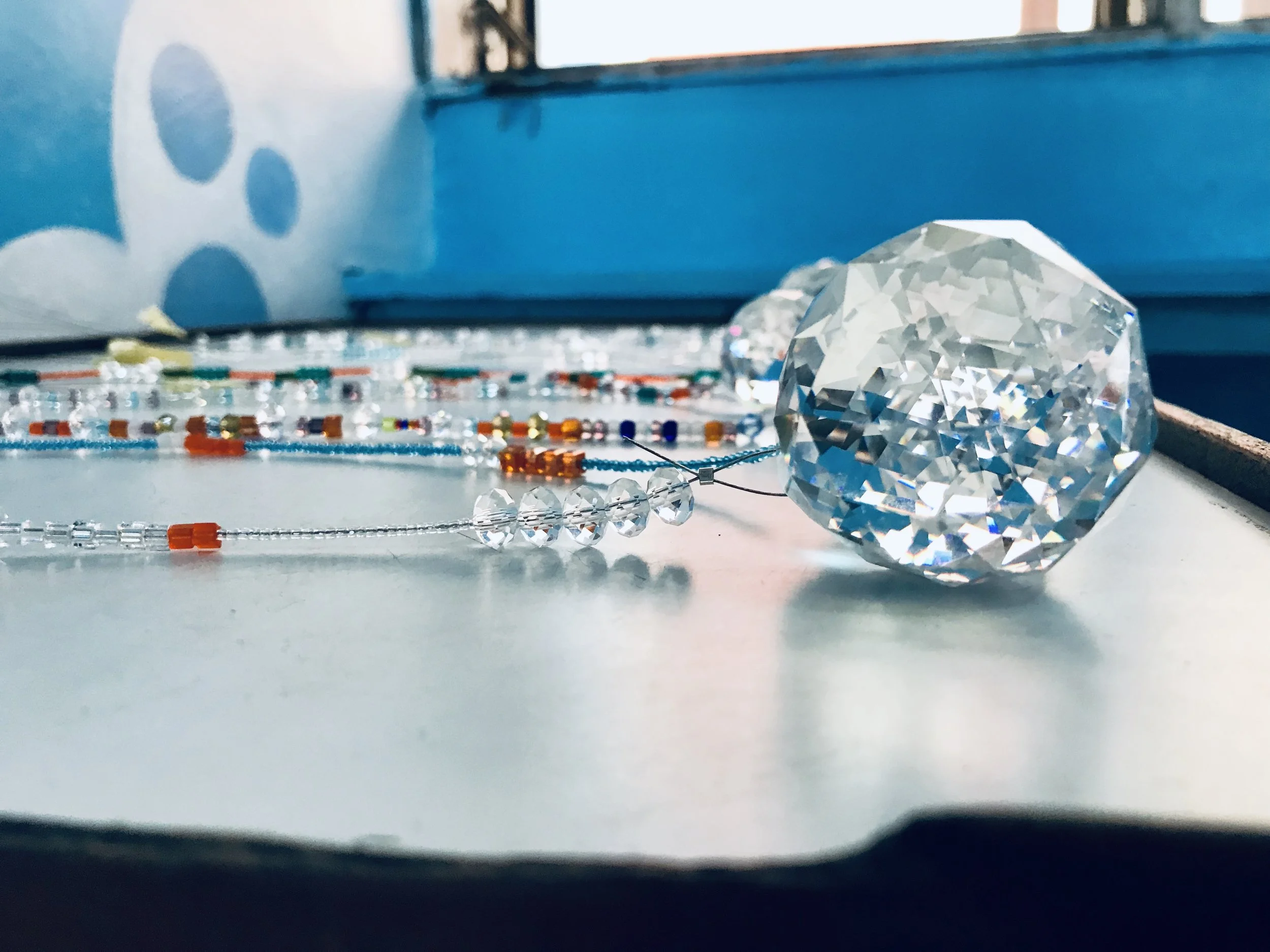 Close up image of a beaded prism 