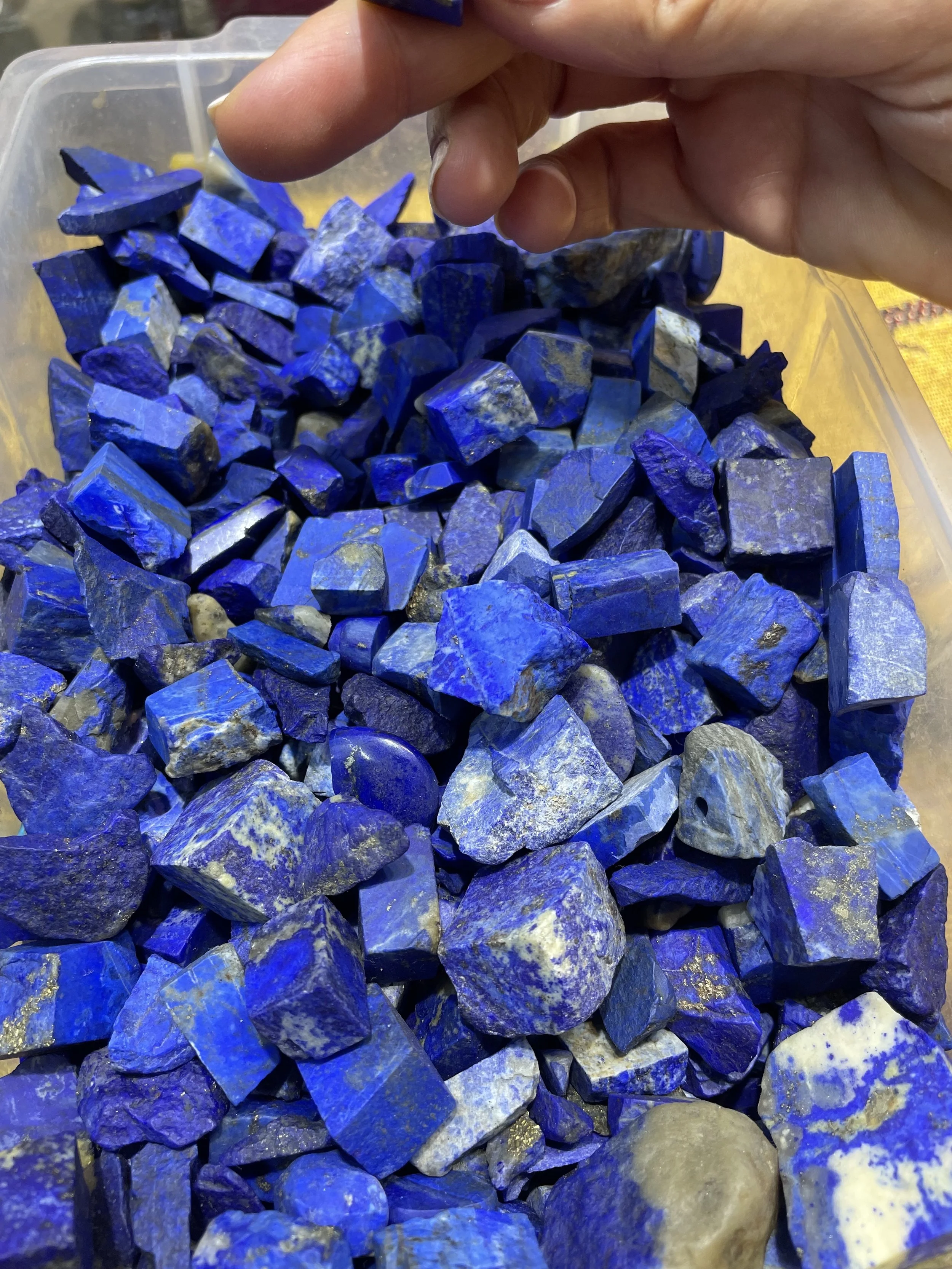 A bin of lapis lazuli 