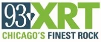 Logo of 93XRT radio station with green and gray text, featuring the slogan 'Chicago's Finest Rock'.