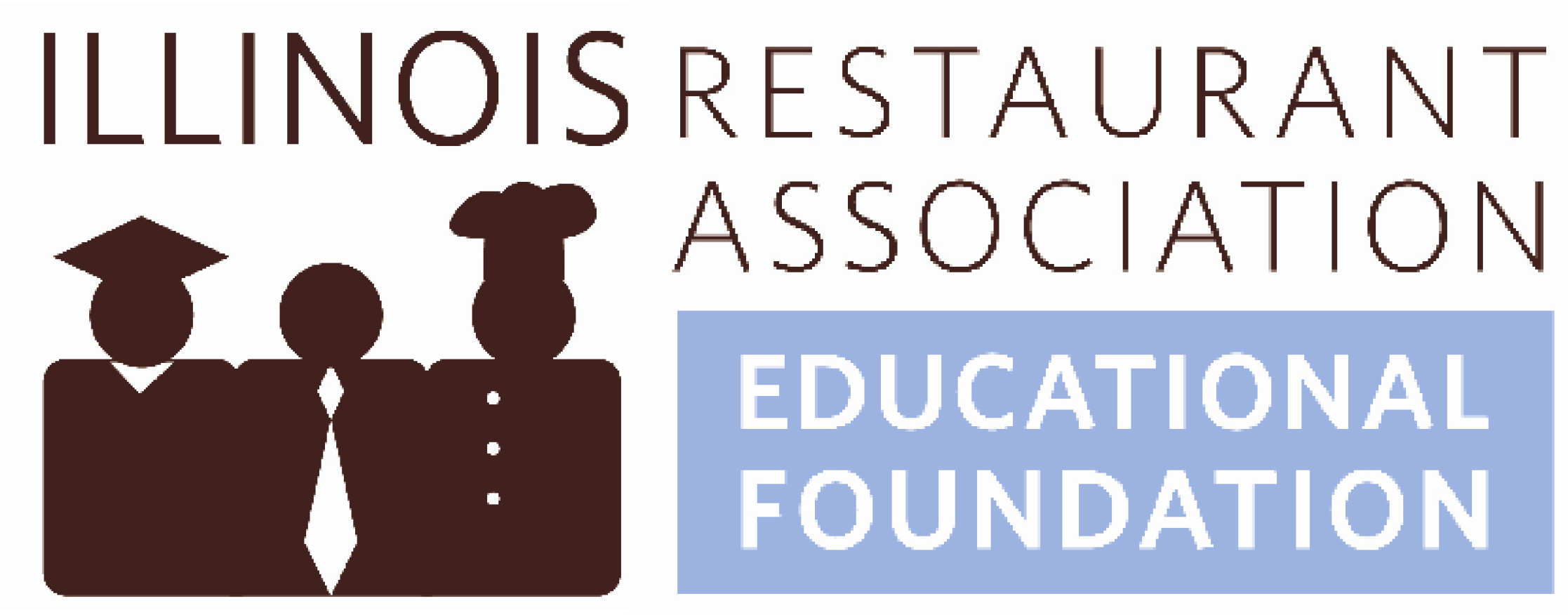 Logo of Illinois Restaurant Association Educational Foundation with three silhouetted figures wearing graduation caps and gowns.
