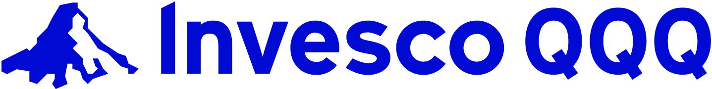 Invesco QQQ logo with a stylized mountain and the text Invesco QQQ in blue.