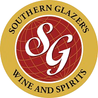 Logo of Southern Glazers Wine and Spirits featuring a globe with two red wine glasses intertwined.