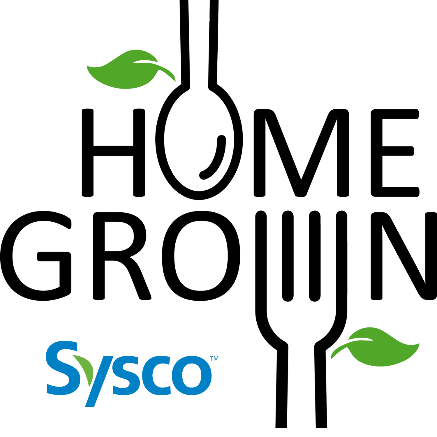 Logo of Home Grown by Sysco, where the "O" and "W" are replaced with a spoon and fork.
