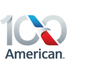 100th American anniversary logo with the number 100 and American flag colors.