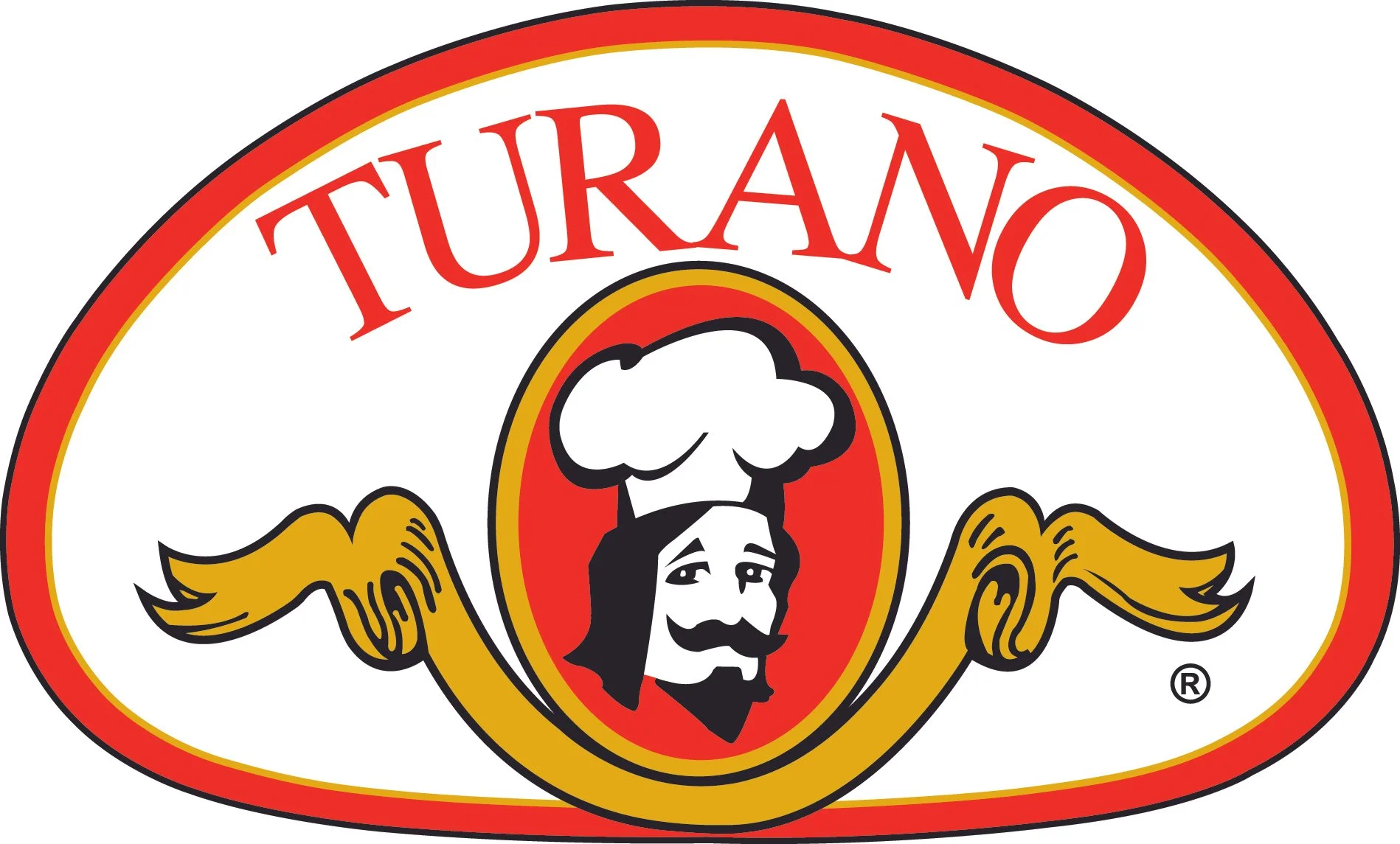 Logo for Turano featuring a cartoon chef with a mustache and chef's hat, and the word 'TURANO' above.